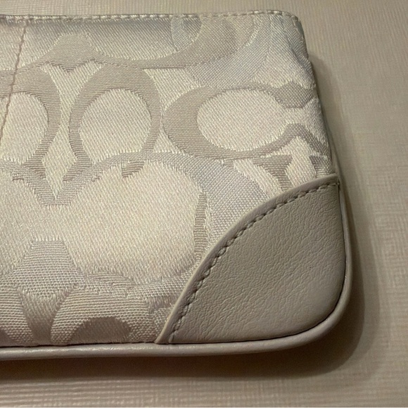NWT Coach white canvas/leather and Tan Wristlet, matching accessories available